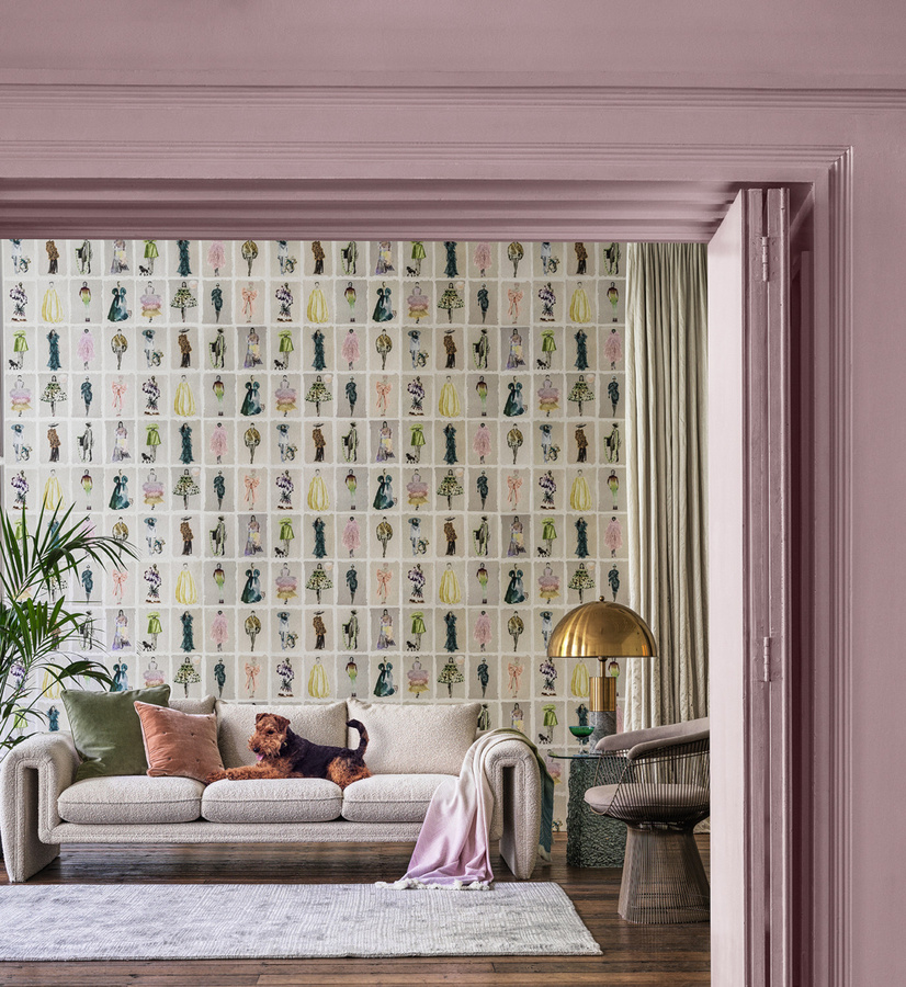 Cole & Son Tapete Couture Carousel in Pastel Pearl mit Mid-Century Animal Print und Non-Woven Struktur - Bild 1
