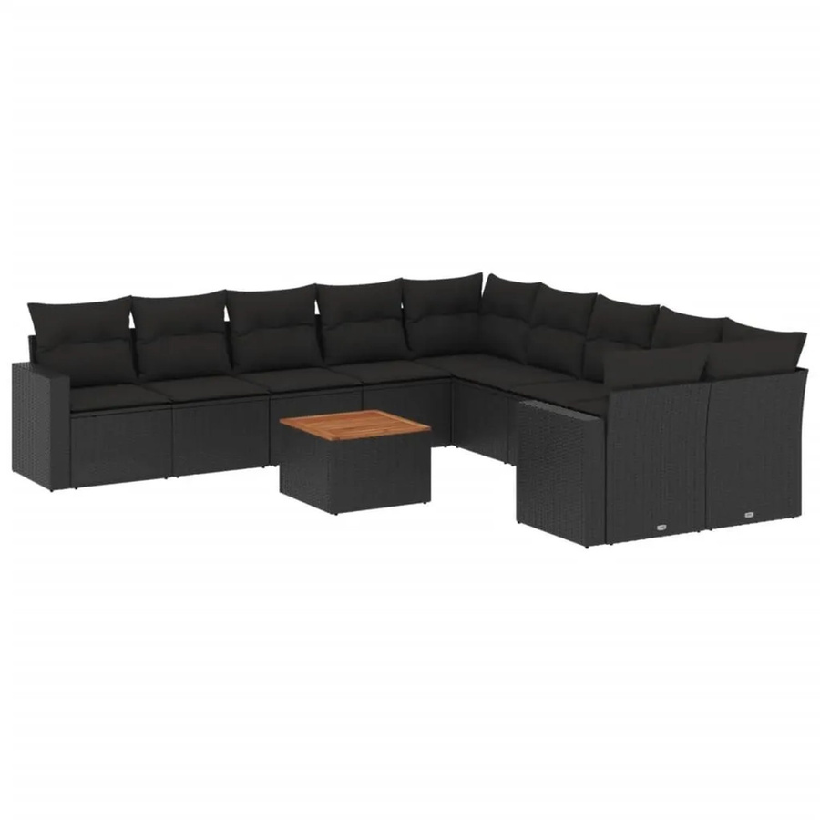 vidaXL 11-teilige Garten-Sofagarnitur in L-Form mit Kissen und Couchtisch, Schwarz, Poly-Rattan und Metallrahmen - Bild 2