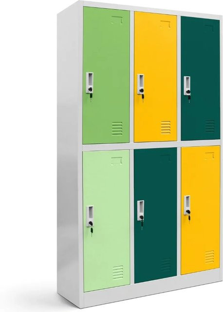 DELUKE Umkleideschrank Spind IGOREK mit 6 Abteilen aus Metall in Grün-Gelb, H x B x T: 150 x 90 x 45 cm - Bild 1