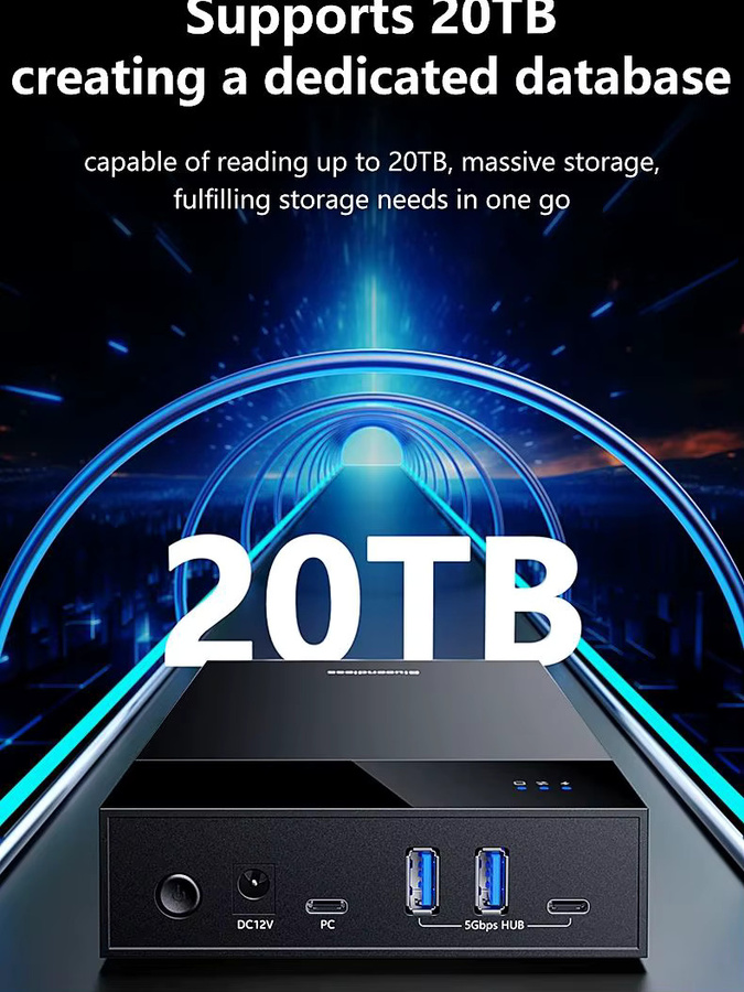 kebidu Externes Festplattengehäuse 3,5/2,5 Zoll mit USB 3.0 Hub und SATA-Anschluss, Schwarz, unterstützt bis zu 20 TB - Bild 6