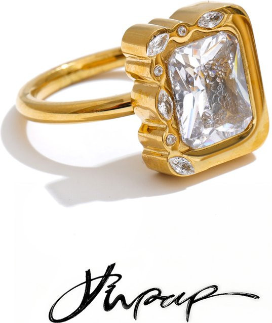 Yhpup Edelstahlring, Gold, Zirkonia, Größe 67.8, Unisex - Bild 1