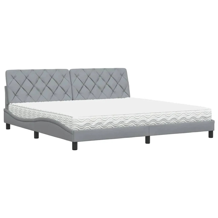 vidaXL Bett mit Matratze in Hellgrau und Weiß, modernes Polsterbett aus Stoff und Schaumstoff, B/T/H: 200 x 200 x 218 cm - Bild 2
