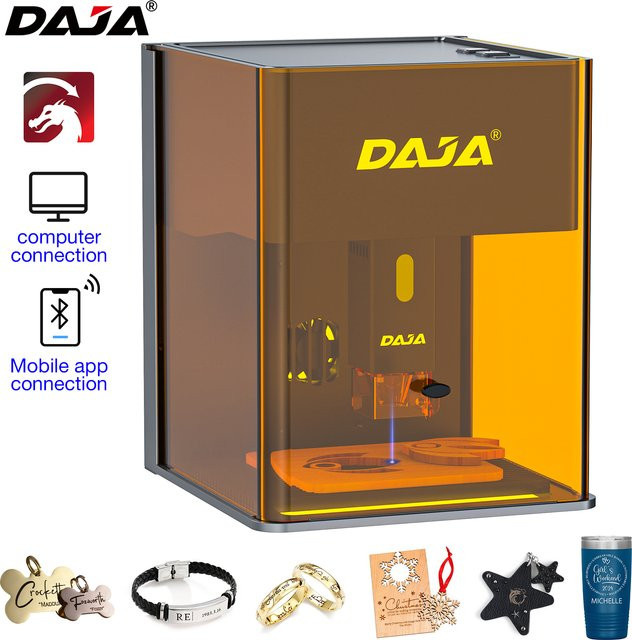 DAJA DJ6 Pro Mini Lasergraveermachine mit Sicherheitsabdeckung für Metall, Schmuck, Holz und Acrylglas in Orange - Bild 1