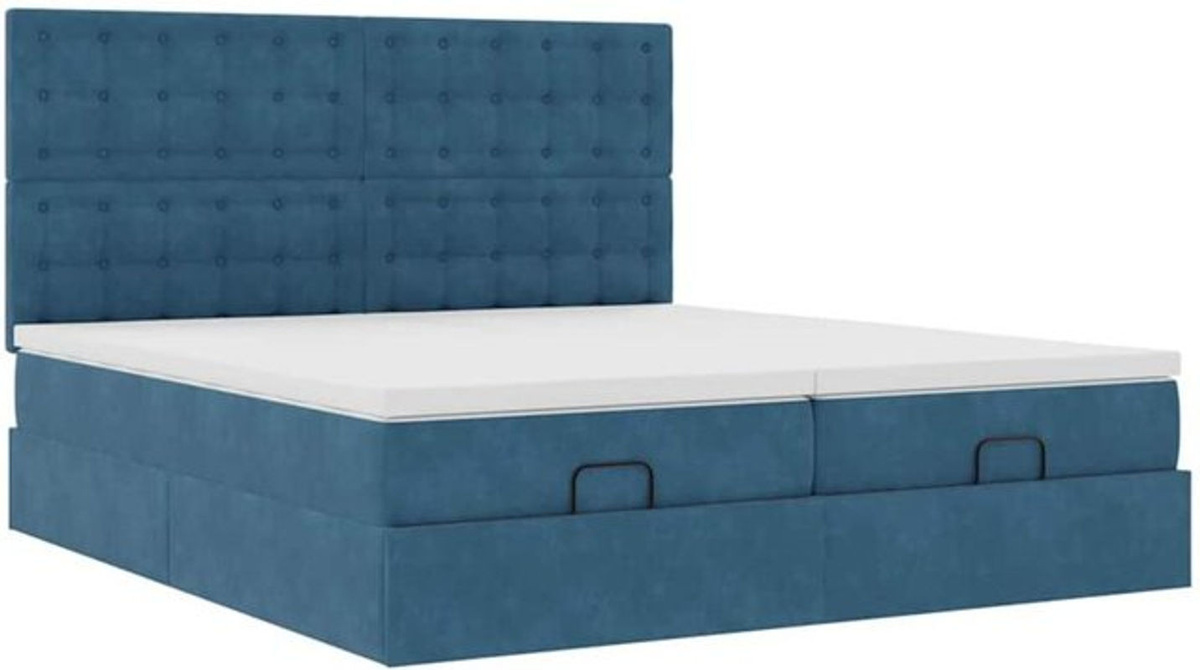 Vidaxl Ottoman Polsterbett mit Matratze aus Samt in Dunkelblau, Modernes Design, B/T: 200 x 200 cm - Bild 1