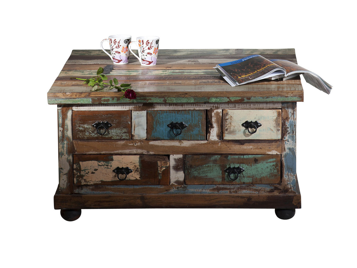 SIT Couchtisch RIVERBOAT Couchtischtruhe aus Altholz in Bunt, B/H: 90 x 47 cm - Bild 1