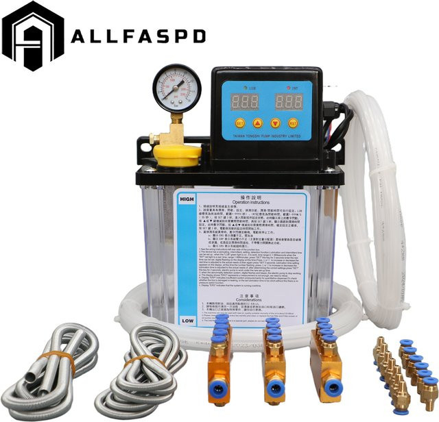 ALLFASPD Automatische CNC Schmierpumpe System Kit für Werkzeugmaschinen, 1L oder 2L, AC220V oder AC110V, mit 4mm oder 6mm Anschluss - Bild 1