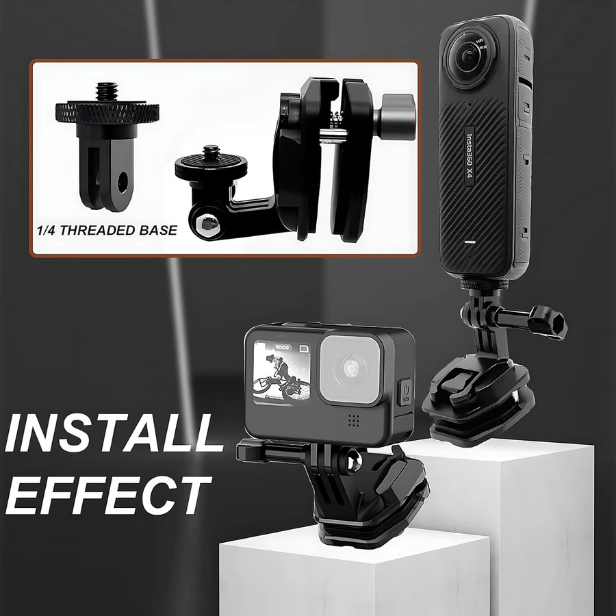 Kamerahalterung aus Aluminiumlegierung für Motorrad-Windschutzscheiben, kompatibel mit GoPro Hero 13 12 11 10 9 8 7, Insta360 X4 X3 und DJI OSMO Action 5Pro 4 3, Farbe: Schwarz - Bild 3