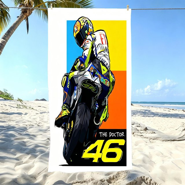VR46 Valentino Rossi MotoGP Strandtuch aus Mikrofaser, schnelltrocknend, Multicolour, B: 70 cm, L: 140 cm - Bild 1