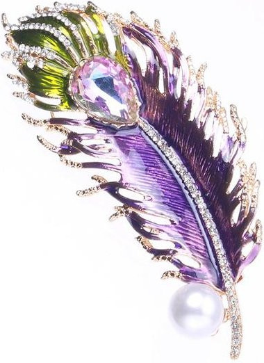 YIRAN Jewelry Brosche Pfau Feder, Zirkonia, Damen - Bild 1