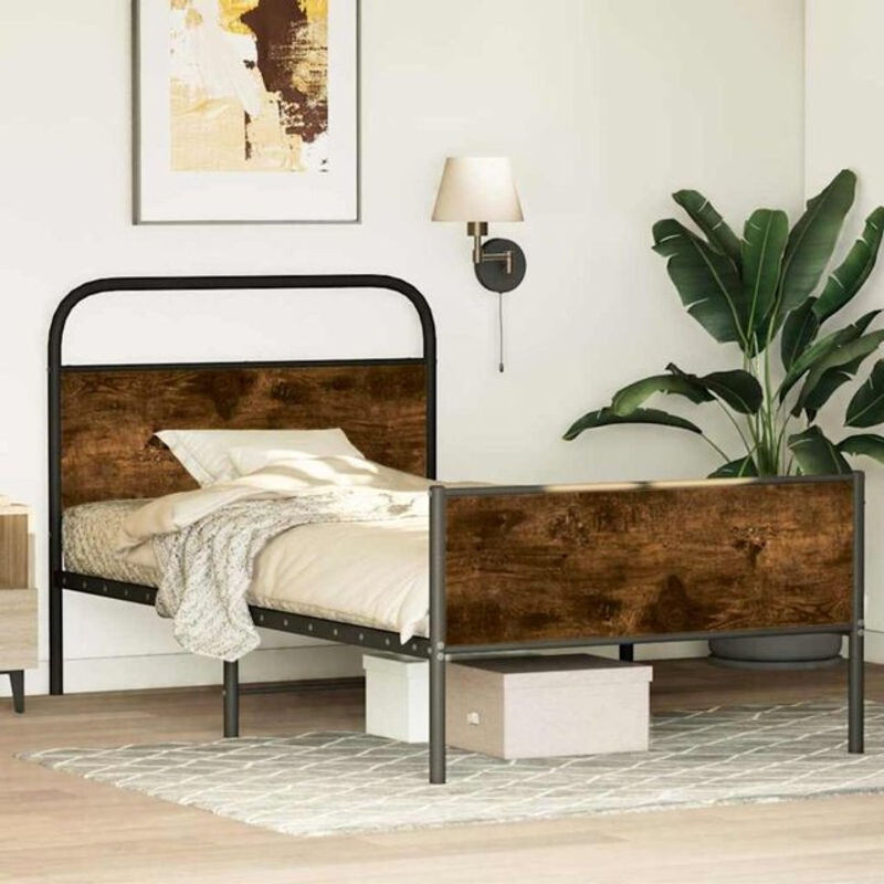 Vidaxl Bettgestell aus Holzwerkstoff und Stahl in Braun, B/T/H: 107 x 203 cm - Bild 1