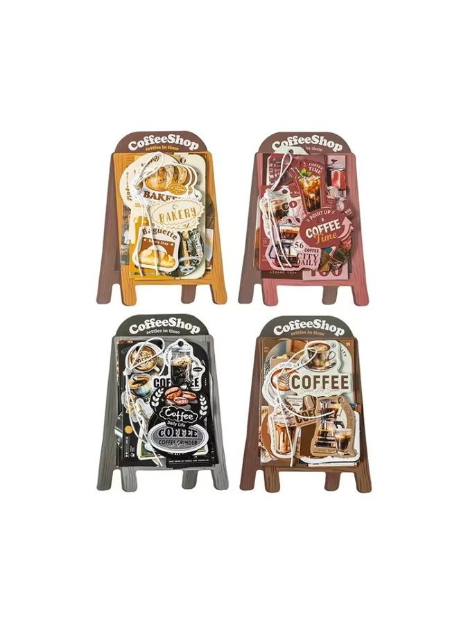 Retro Kaffee Sticker Set Open a Coffee Shop Serie mit 30 Blatt in 4 verschiedenen Designs für Scrapbook und Bastelarbeiten, Mehrfarbig - Bild 4