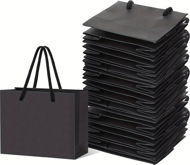 Schwarze Papier-Geschenktüten mit Griffen für Hochzeiten, Geburtstage und Partys, 10 Stück - Bild 1
