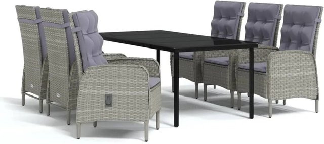 vidaXL 7-teilige Garten-Essgruppe aus PE-Rattan und Glas in Grau-Schwarz - Bild 1