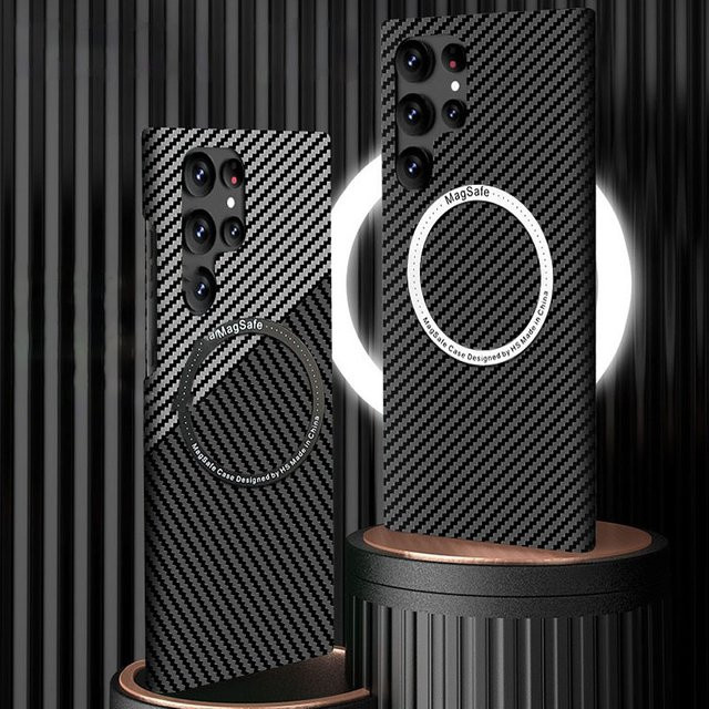 Magnetische Handyhülle mit Kohlefaser-Struktur für Samsung Galaxy S25 S24 S23 S22 Ultra in Schwarz oder Blau - Bild 1
