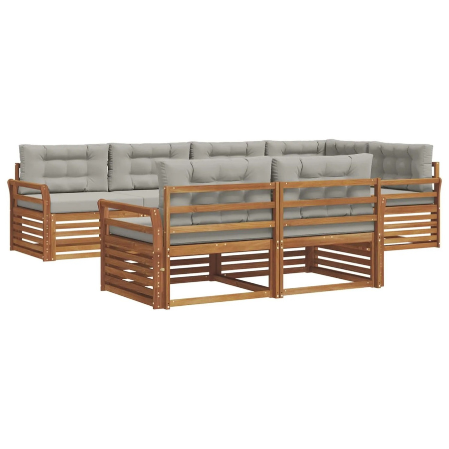 vidaXL Outdoor-Sofagarnitur aus Akazienholz in L-Form mit Kissen, 22-teiliges Set, Natur und Hellgrau - Bild 2