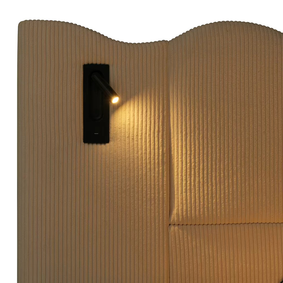 KOMHTOM Polsterbett aus Cordstoff in Beige mit integrierter Leselampe, USB Type-C Ladefunktion und Stauraum durch Lift-up-Funktion, B/T: 180 x 200 cm - Bild 4
