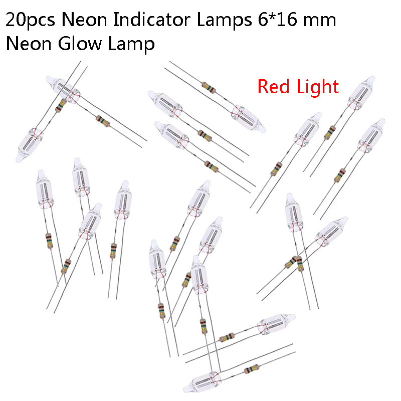 20 Stück JETTING Neon-Anzeigelampen mit Widerstand für 220V, transparente Glühlampen aus Glas, Maße: 6 x 16 mm - Bild 2