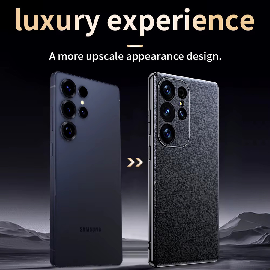 Luxuriöse Leder-Handyhülle für Samsung Galaxy S25 S24 S23 S22 Ultra Plus in Orange mit plattierten Kanten und Kameraschutz - Bild 2