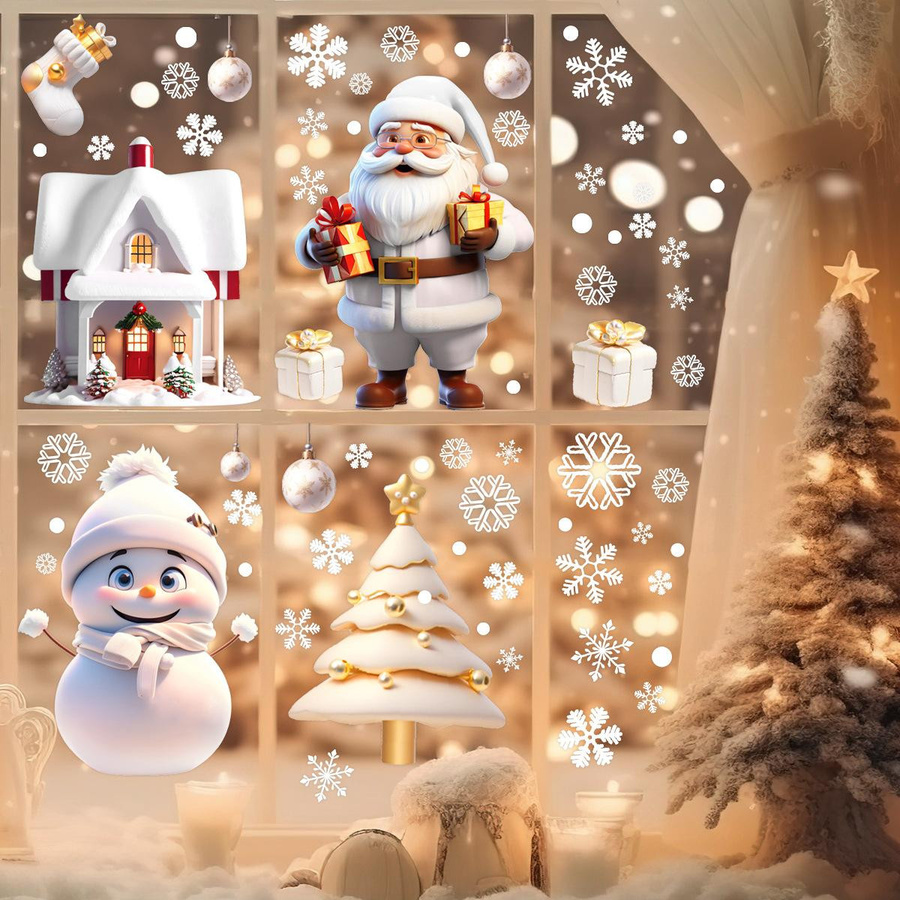 xianyi01 Weihnachts Fenster Aufkleber aus PVC mit Schneemann, Weihnachtsmann, Schneeflocken und Weihnachtsbäumen zur Dekoration - Bild 2