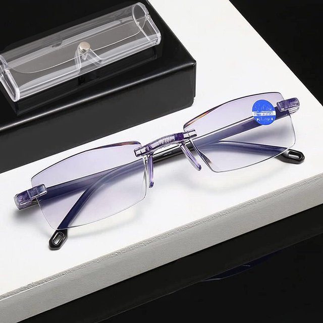 Neue Diamant-cut Lesebrille, randlos, rechteckig, Metall, Männer - Bild 1