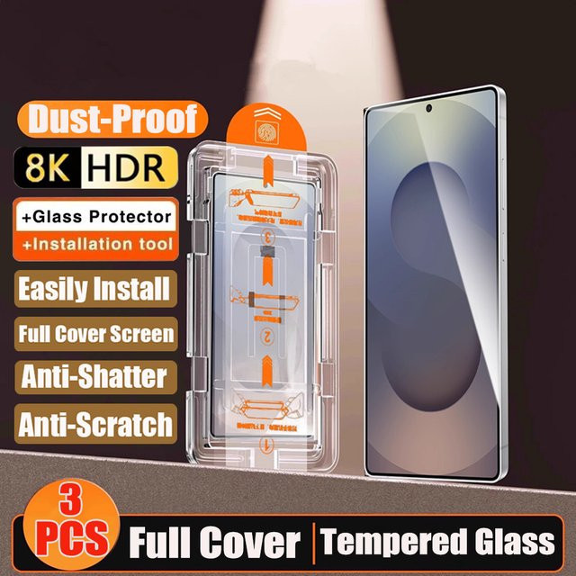 3er-Pack Displayschutzfolie aus gehärtetem Glas für Samsung Galaxy S26, S25 FE, S24 Plus und S24 Ultra, transparent, mit oleophober Beschichtung und staubfreier Installation - Bild 1