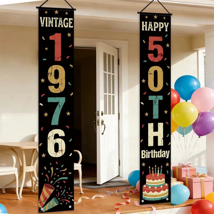 OURFETE Retro-Türbanner zum 50. Geburtstag Vintage 1976 Happy 50th Veranda-Dekoration Schwarz B/H: 180 x 30 cm - Bild 6