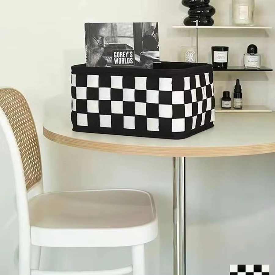 Ins-Style Aufbewahrungskorb aus Filz mit Schachbrettmuster und Griffen, Schwarz - Bild 3