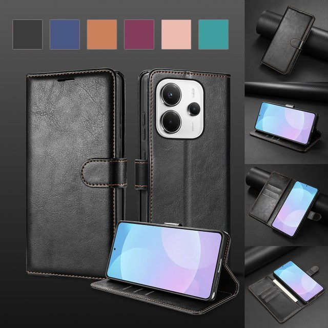 Magnetische Leder-Brieftasche mit Kartensteckplatz und LED-Abdeckung für Xiaomi Redmi Note Serie in Schwarz - Bild 1