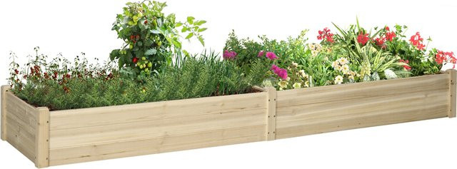 Outsunny Hochbeet aus Holz mit 2 Pflanzbereichen in Natur, wetterbeständig mit Vlies-Innenverkleidung, B/T/H: 244 x 61,5 x 27 cm - Bild 1