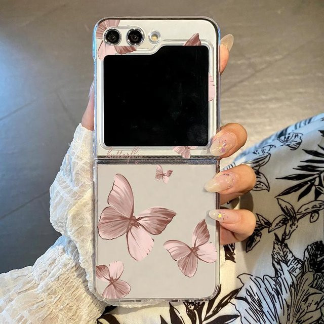 QYSFriday Transparente Handyhülle mit Schmetterlingsmuster für Samsung Galaxy Z Flip 3, Z Flip 4, Z Flip 5 und Z Flip 6 5G - Bild 1