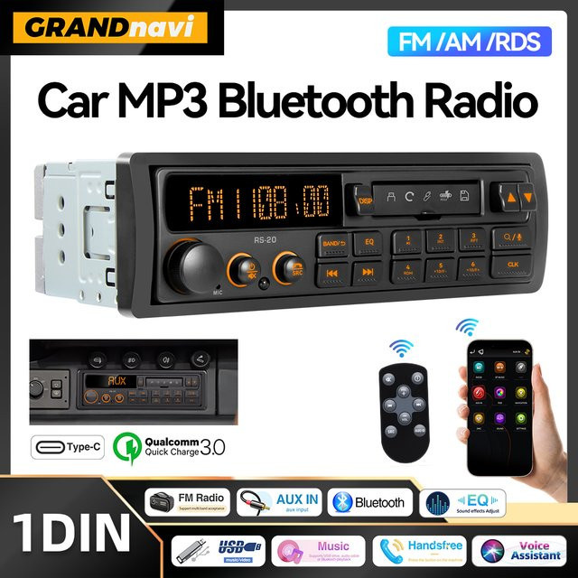 Grandnavi Retro MP3-Autoradio-Player in Schwarz mit Bluetooth, DAB+, USB und AUX für VW, Porsche, Mercedes Benz und BMW - Bild 1