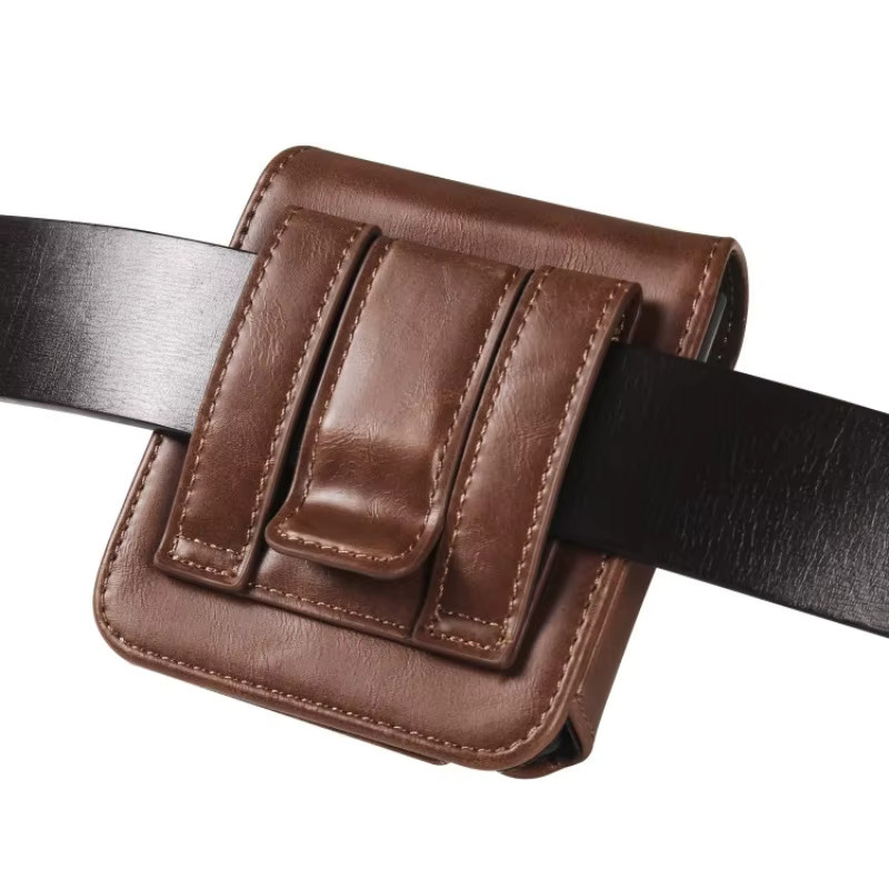 Leder-Gürtelclip-Hülle als Hüfttasche für Samsung Galaxy Z Flip 7 6 5 4 3 5G und Moto Razr 60 50 40 in Braun - Bild 3