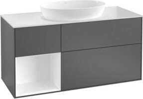V&B Waschtischunterschrank Finion mit Wandbeleuchtung, Farbe: Weiß/Grau, B/T/H: 120 x 50,1 x 50,1 cm, lackiert - Bild 1