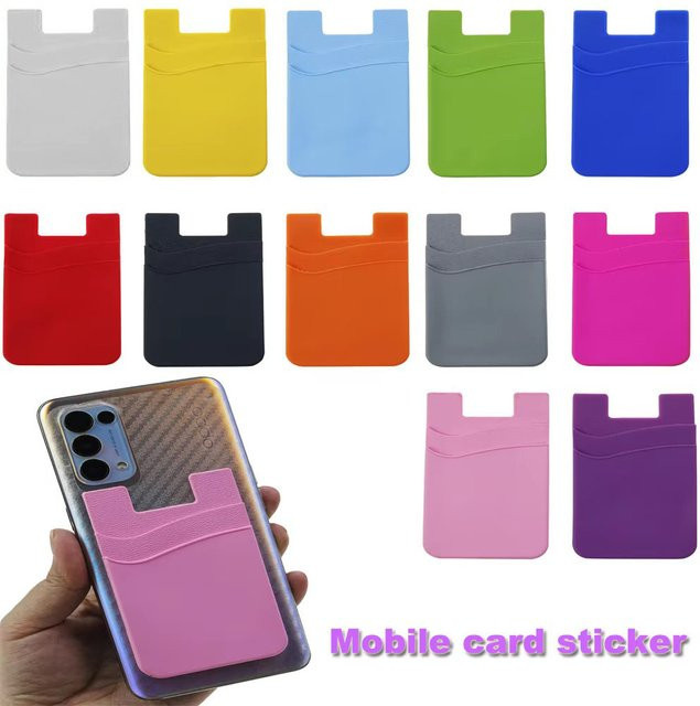 Silikon Handy Kartenhalter Brieftasche mit Klebestreifen in Grau für Smartphone und ID-Karten - Bild 1