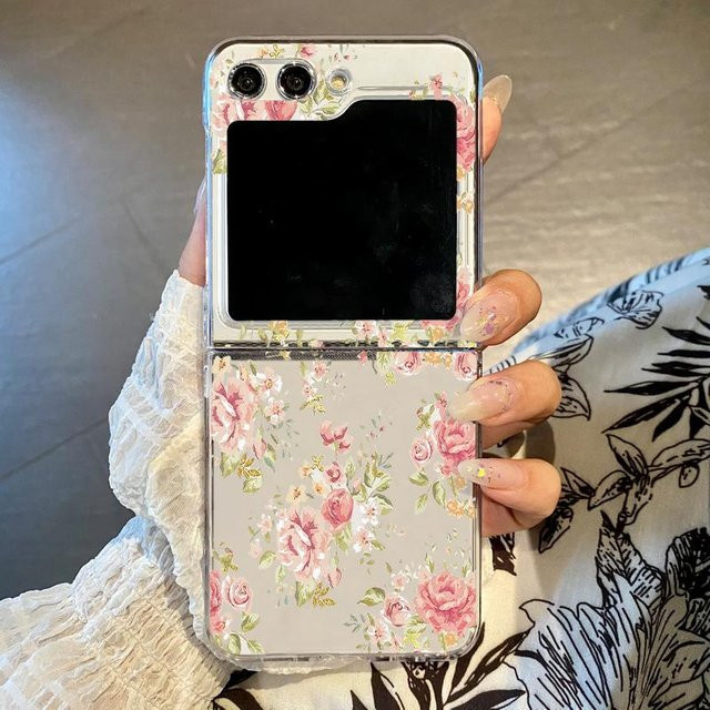 MOESOE Handyhülle mit Blumenmuster für Samsung Galaxy Z Flip6, Z Flip5, Z Flip4 und Z Flip3, transparent und faltbar - Bild 1