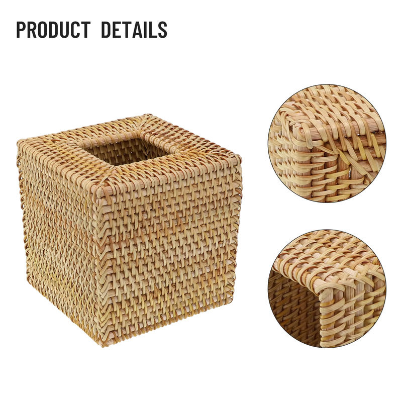 LEENKEA Quadratische Rattan Taschentuchbox in Braun, handgewebter Korb im Boho-Stil, B/T/H: 14,48 x 14,48 x 14,48 cm - Bild 2