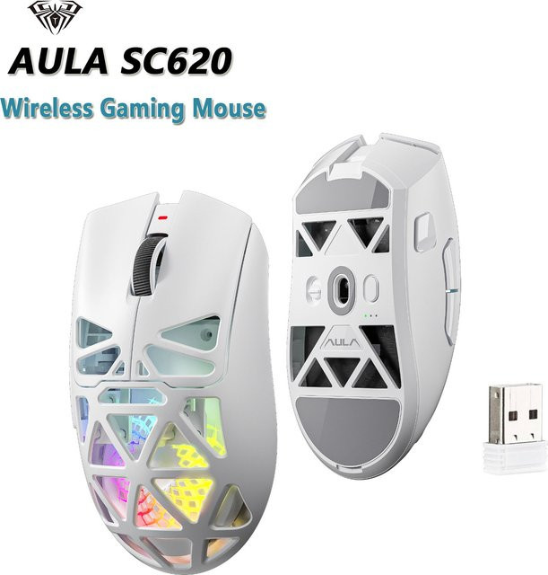 AULA Gaming-Maus SC620 in Weiß mit PAW3311 Sensor, 12.000 DPI, kabelfreie Verbindung via Bluetooth oder 2,4G sowie kabelgebundene Option, leichtgewichtiges PC-Gaming-Zubehör - Bild 1