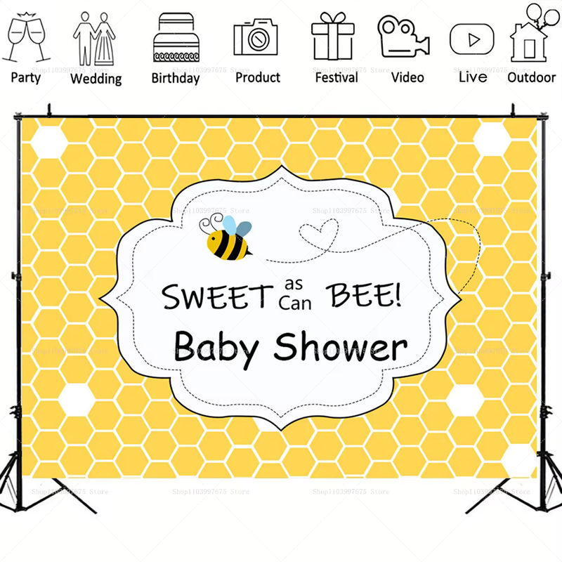 Sweet As Can Bee Baby-Dusche Hintergrund aus Vinyl für Neugeborene und Gender Reveal Partys, mehrfarbig - Bild 2