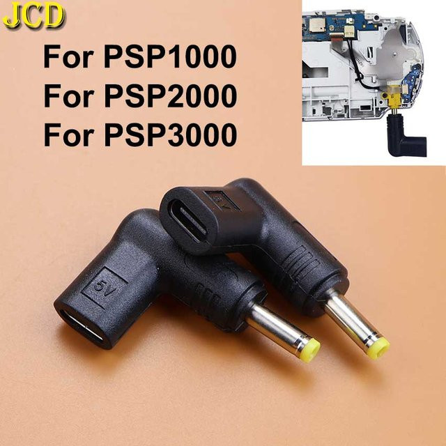 JCD USB Typ-C auf DC 4,0x1,7mm Ladeadapter für PSP 1000 2000 3000, Schwarz - Bild 1