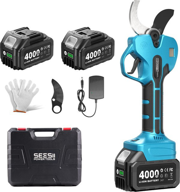 Seesii Elektrische Astschere mit 50mm SK5 Bypass-Klingen, 2 Gänge, Blau, für Makita LXT Akku mit LCD-Display - Bild 1