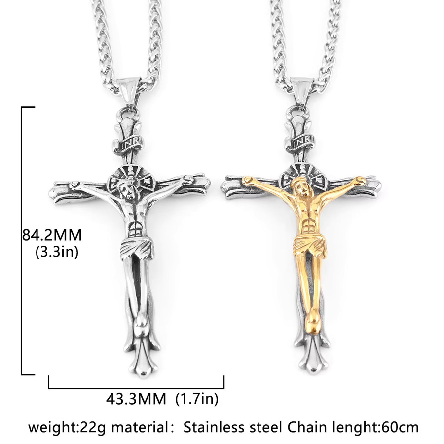 Halskette mit Jesus Kreuz Anhänger, Edelstahl, Gold, Unisex - Bild 2