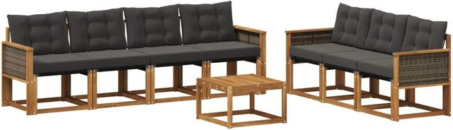 vidaXL Outdoor-Sofagarnitur aus Akazienholz mit Textilene und Kissen, Schwarz/Natur - Bild 1