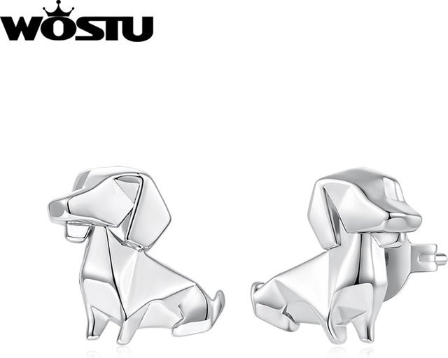 WOSTU Origami-Hunde-Ohrstecker, 925 Silber, Damen - Bild 1