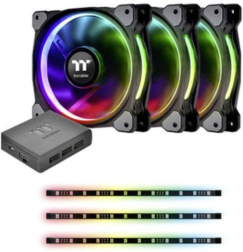 Thermaltake Riing Plus 12 RGB Kit PC-Gehäuse-Lüfter Schwarz mit Multicolour LED-Beleuchtung, B/H/T: 120 x 120 x 25 mm - Bild 1