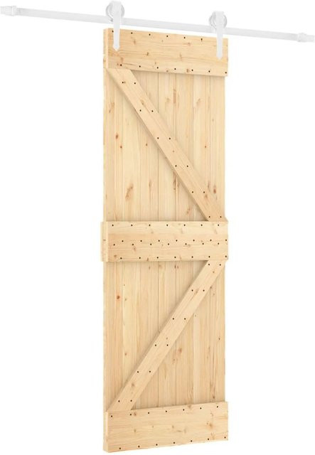 vidaXL Schiebetür aus Massivkiefer in Natur und Weiß, modern, B: 70 cm, H: 210 cm - Bild 1