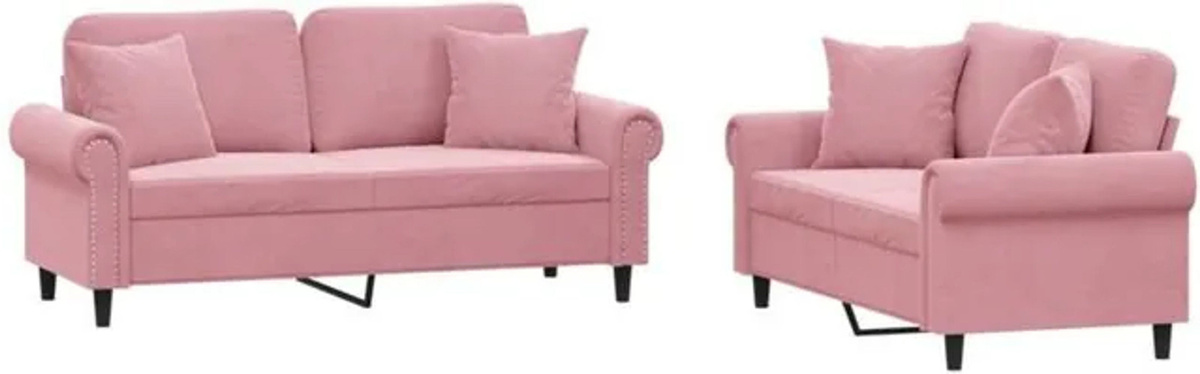 2-tlg. Sofagarnitur von Vidaxl in Rosa aus Samt mit Kissen und Metallgestell - Bild 1