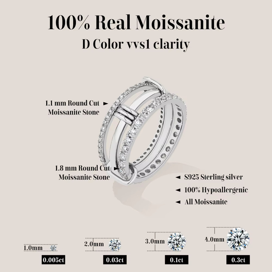 ATTAGEMS Moissanit-Ring, 925 Silber, Unisex - Bild 1