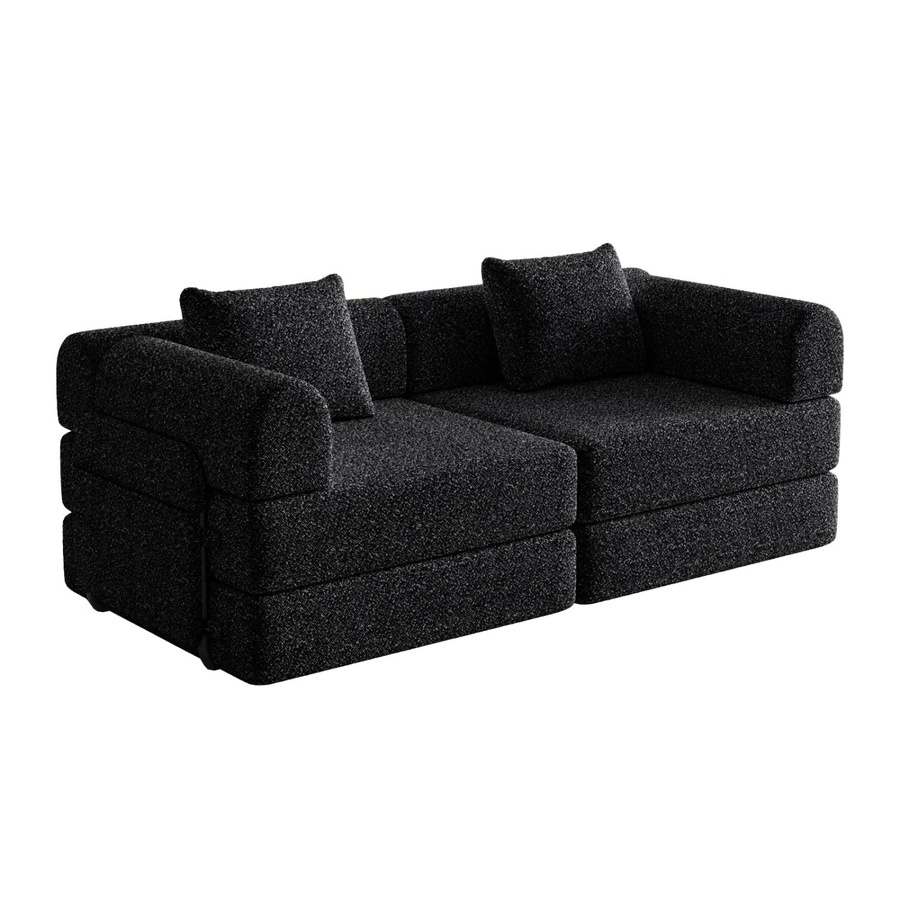 PXloue 2-in-1 Schlafsofa als 2-Sitzer mit Bettfunktion, Chenille-Bezug in Khaki, Metallrahmen und Armlehnen, B/T/H: 184 x 69 x 40 cm - Bild 2