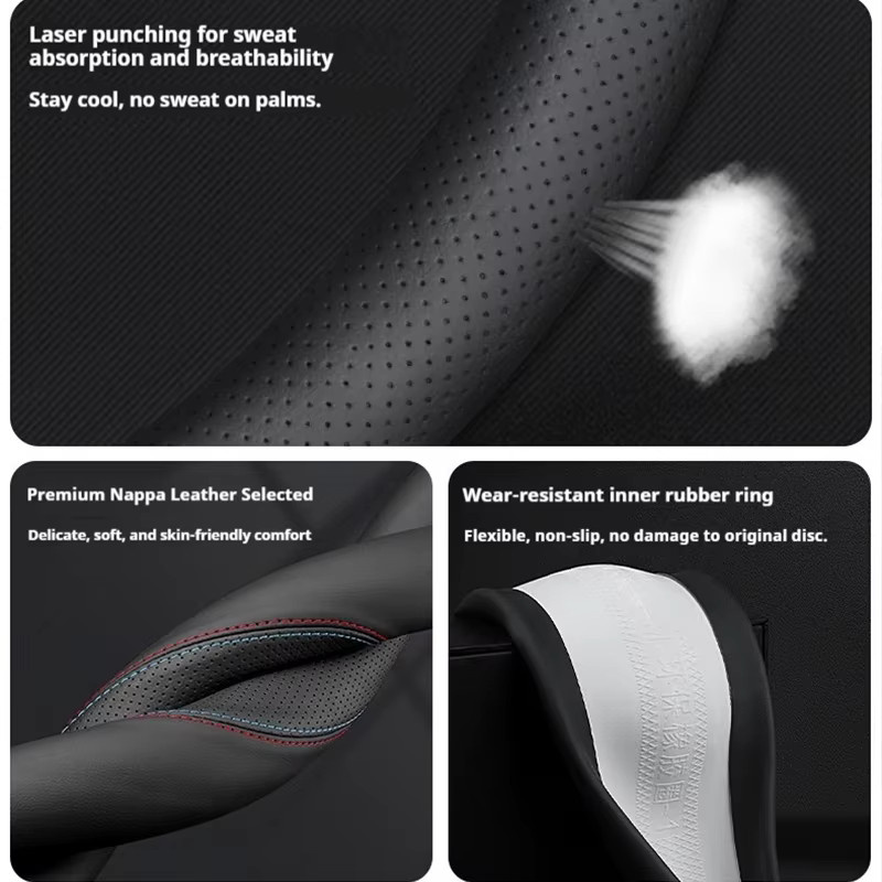 Atmungsaktiver Leder-Lenkradbezug für Mercedes-Benz E-Klasse, C-Klasse, GLE, GLC, GLA, GLB, CLS, CLA, EQB, EQE, EQS, AMG und Vito - Bild 2