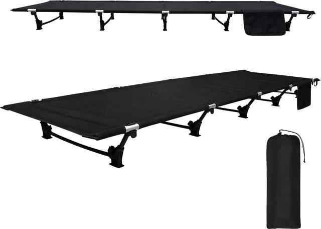 LIFEWITHCAMP Campingbett ultraleicht und kompakt, tragbares Klappbett aus Metall und Stoff in Schwarz mit Seitenfächern für Erwachsene - Bild 1